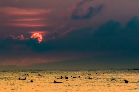 Waikiki beach sunset in Hawaiiの写真素材