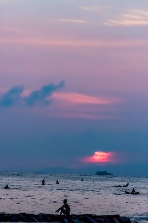 Waikiki beach sunset in Hawaiiの写真素材