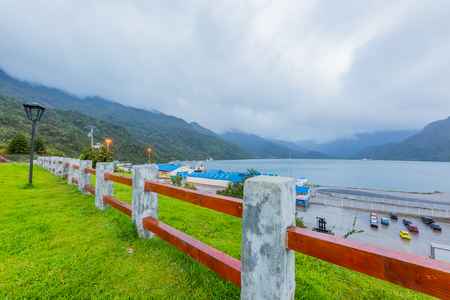 View of Puerto Chacabuco, Chileの写真素材