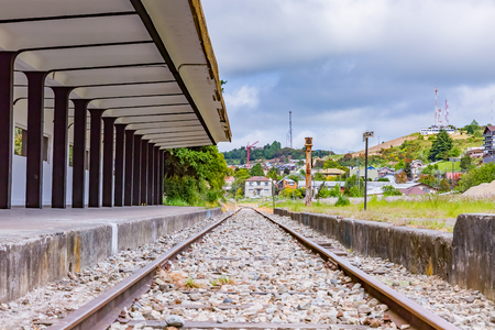 Old rails in landscapeの写真素材