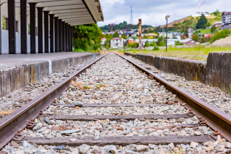 Old rails in landscapeの写真素材