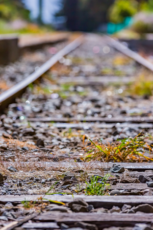 Old rails in landscapeの写真素材