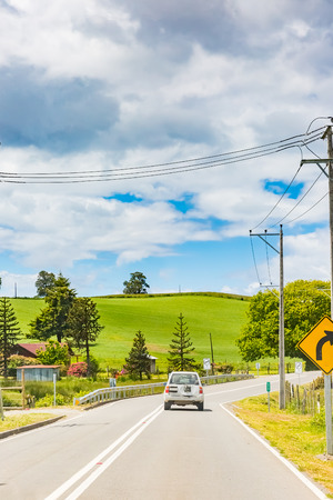Car drive along street in Patagoniaの写真素材