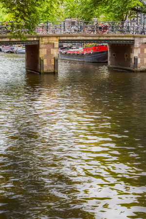 scene of canal in amstedramの写真素材