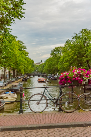 scene of canal in amstedramの写真素材