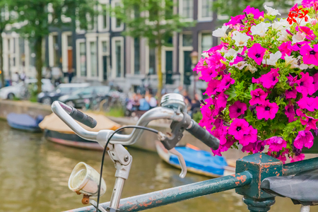 scene of canal in amstedramの写真素材