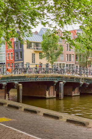 scene of canal in amstedramの写真素材