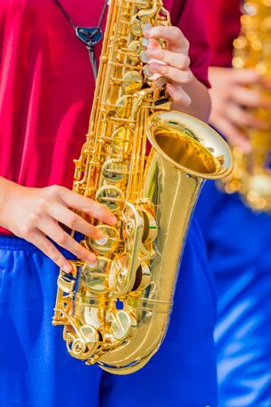student playing sexaophone, music instrucmentの写真素材