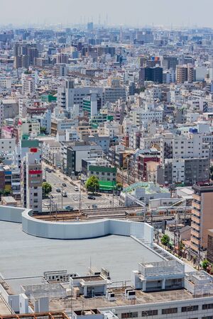 view of dowtown Osaka, Japanの写真素材