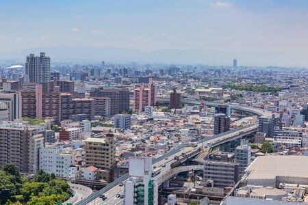 view of dowtown Osaka, Japanの写真素材