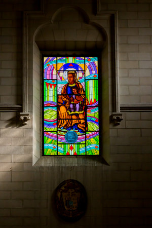stained glass at cathedral of saint mary the royal of la almudena, madridのeditorial素材