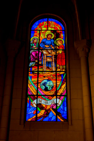stained glass at cathedral of saint mary the royal of la almudena, madridのeditorial素材