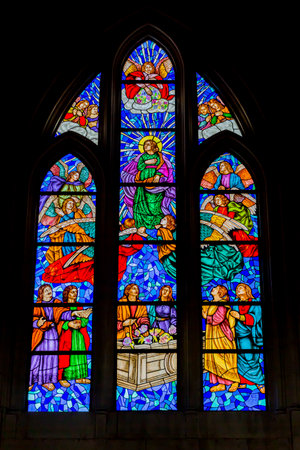 stained glass at cathedral of saint mary the royal of la almudena, madridのeditorial素材