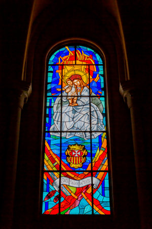 stained glass at cathedral of saint mary the royal of la almudena, madridのeditorial素材