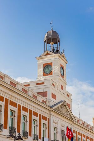 watch tower in puerta del sol in madrid, spainの写真素材