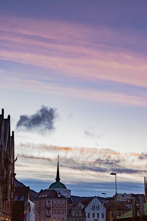 view of dowtown in bergen at night, norwayの写真素材