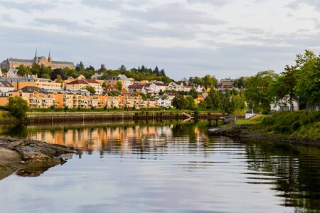 nidelva river in trondheim, norwayの写真素材