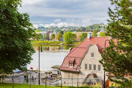 nidelva river in trondheim, norwayの写真素材