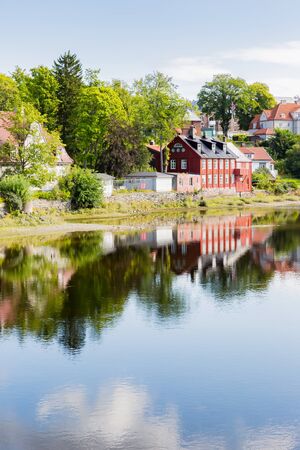nidelva river in trondheim, norwayの写真素材