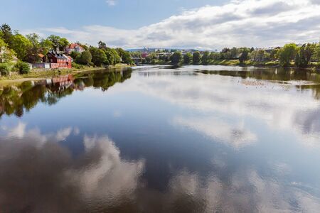 nidelva river in trondheim, norwayの写真素材