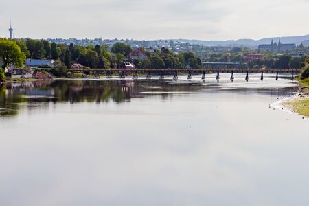 nidelva river in trondheim, norwayの写真素材