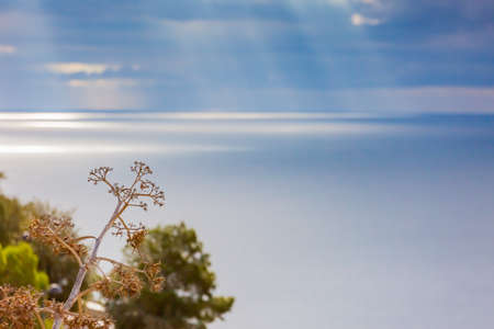 angel stairs, crepuscular rays in seaの写真素材