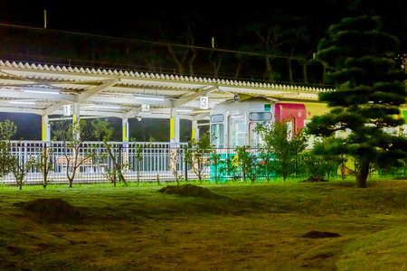 local station in takamatsu at nightの写真素材