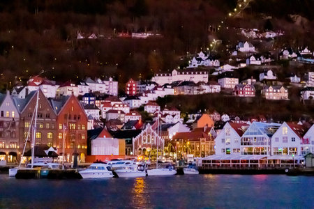 view of bryggen in bergen, norwayのeditorial素材