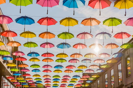 umbrella arcade ,view of downtown in Trondheim, Norway