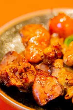 japanese traditional cuisin, charcoal broiled chicken leverの写真素材