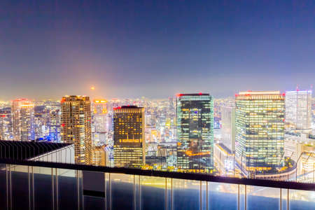 Osaka night view from sky buildingの写真素材
