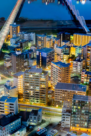 Osaka night view from sky buildingの写真素材