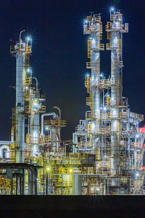 night view of factory in Yokkaichi, Japanの写真素材
