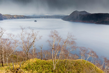 mashu lake in early spring in Hokkaidoの写真素材