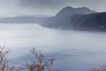 mashu lake in early spring in Hokkaidoの写真素材