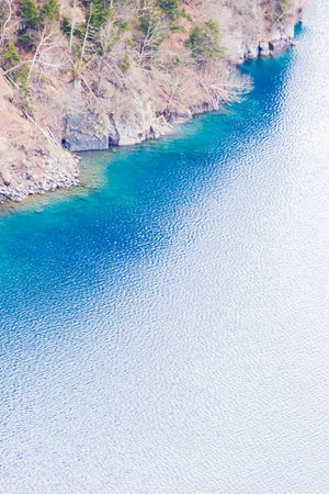mashu lake in early spring in Hokkaidoの写真素材
