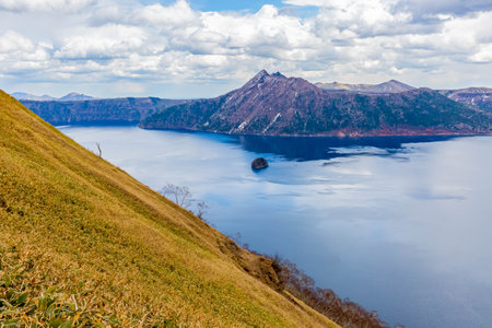 mashu lake in early spring in Hokkaidoの写真素材