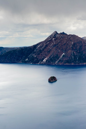 mashu lake in early spring in Hokkaidoの写真素材