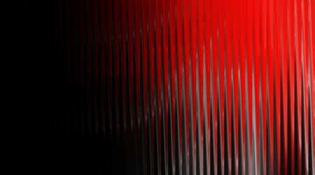 This striking image features a dynamic interplay of red and black, with vertical lines creating a modern and visually engaging abstract background.の写真素材
