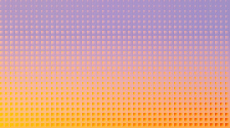 A visually appealing abstract background featuring a smooth gradient transition from soft purple to warm orange, overlaid with a subtle geometric pattern of evenly spaced squares creating a unique andの写真素材