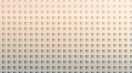 A seamless geometric pattern featuring small, recessed squares arranged in a grid. The color transitions subtly from a soft beige to a light gray, creating a sense of depth and dimension. Perfect forの写真素材
