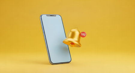 A smartphone displays a notification bell, symbolizing modern communication, alerts, and updates, essential for staying connected in today's digital world.の素材