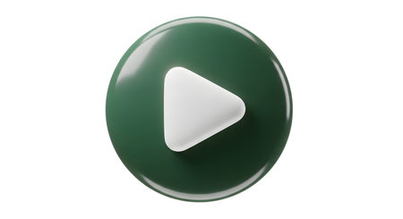 A green play button isolated on white background, a symbol of media playback and video streaming service, perfect for multimedia projects and presentations.の素材