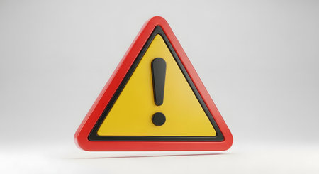 A warning sign with an exclamation mark, isolated on a white background, ideal for conveying hazard awareness and safety precautions in various contexts. 150 charsの素材
