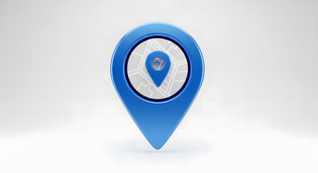 A blue location pointer isolated on white background, symbolizing navigation and direction. Perfect for maps, apps, and websites needing a clear location indicator.の素材