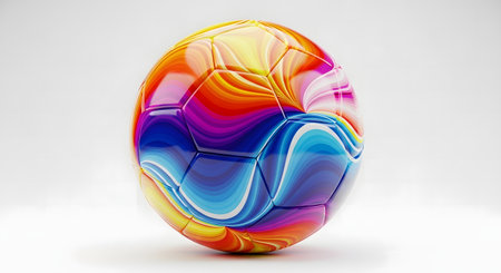 A vibrant and modern soccer ball with a colorful abstract design. Perfect for sports-related projects, creative designs, and adding a touch of energy to any visual.の素材