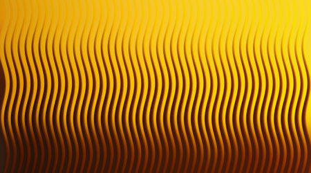 A dynamic abstract wavy yellow background with a gradient light and shadow effect. Perfect for adding a touch of motion and fluid style to modern designs and projects.の写真素材