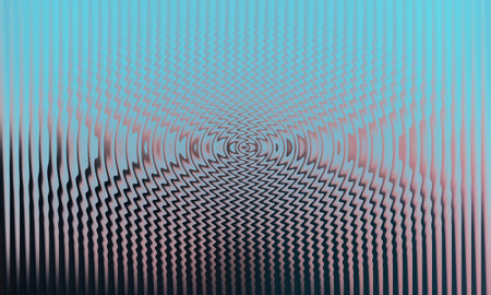 This abstract background features vertical lines and concentric circles in blue tones, creating a visually dynamic and modern design for various creative projects.の写真素材