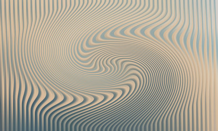 This is a modern abstract background with beige and blue wavy lines. The lines create a swirl...