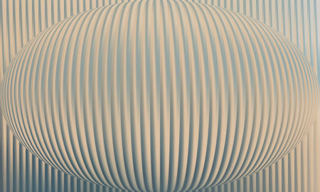A captivating abstract image featuring a sphere with vertical lines and soft shadows, creating a calming and visually appealing texture and pattern.の写真素材
